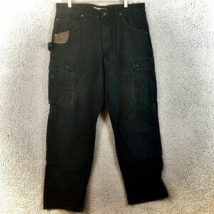 Wrangler Pants Mens 35x32 Black Riggs Workwear Cargo Double Knee Utility Heavy